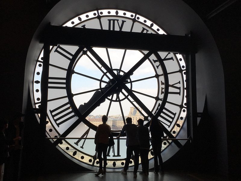 The great clock face inside the Mus&eacute;e d'Orsay looking out over the city